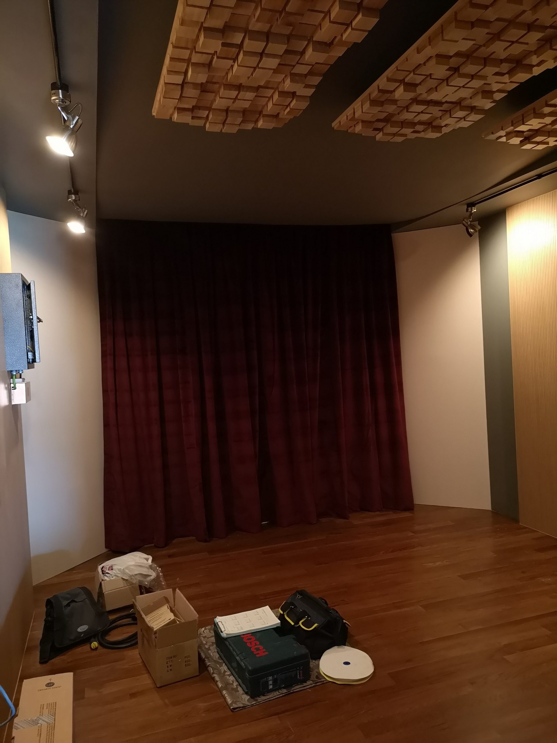 Room with Maroon S-Fold Curtain
