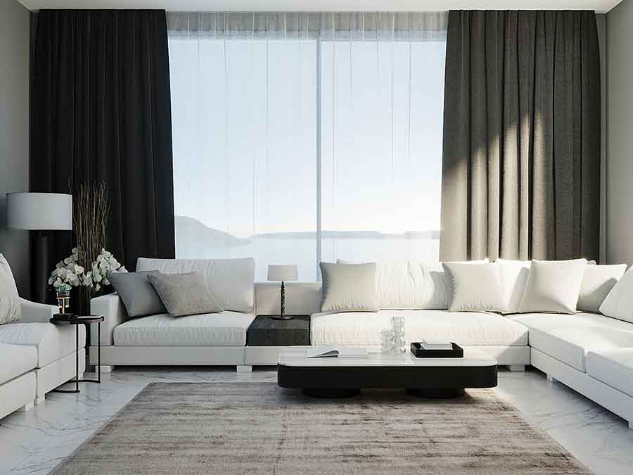 blockout curtains to block sunlight entering living room